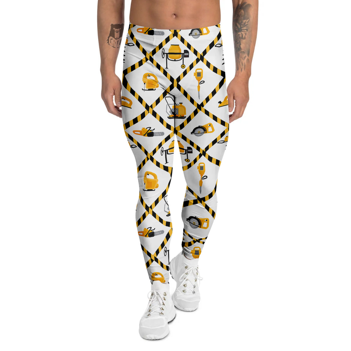 Construction Equipment Yellow Print Pattern Men's Leggings-grizzshop