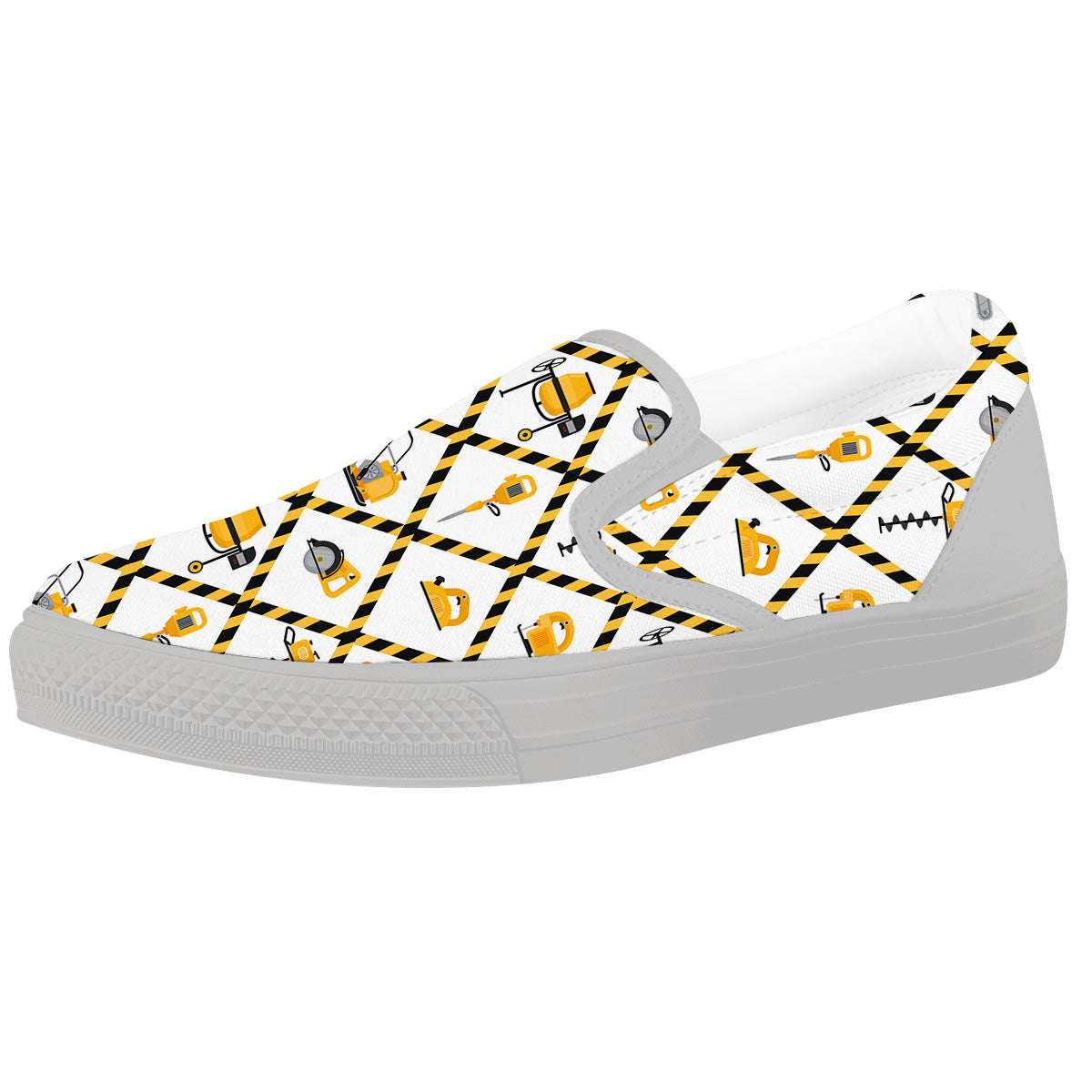 Construction Equipment Yellow Print Pattern White Slip On Shoes-grizzshop