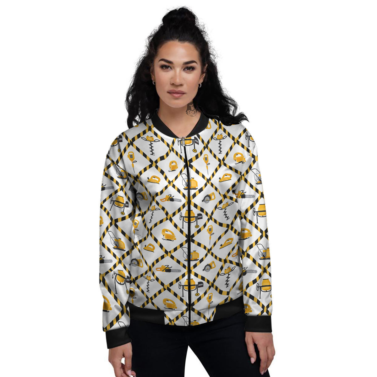 Construction Equipment Yellow Print Pattern Women's Bomber Jacket-grizzshop
