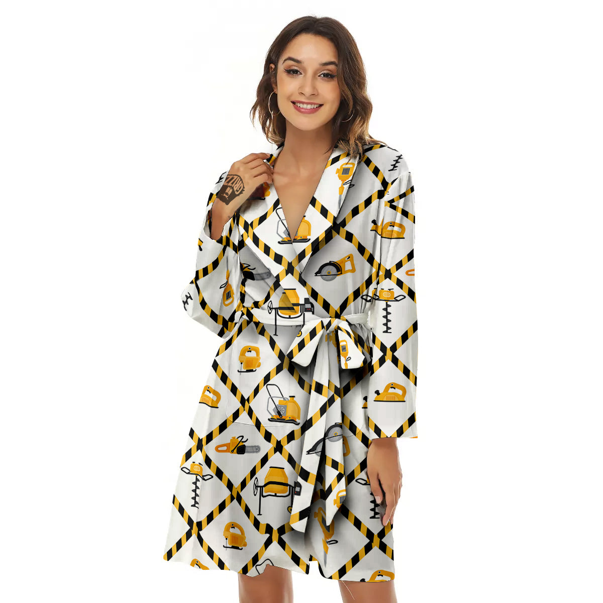 Construction Equipment Yellow Print Pattern Women's Robe-grizzshop
