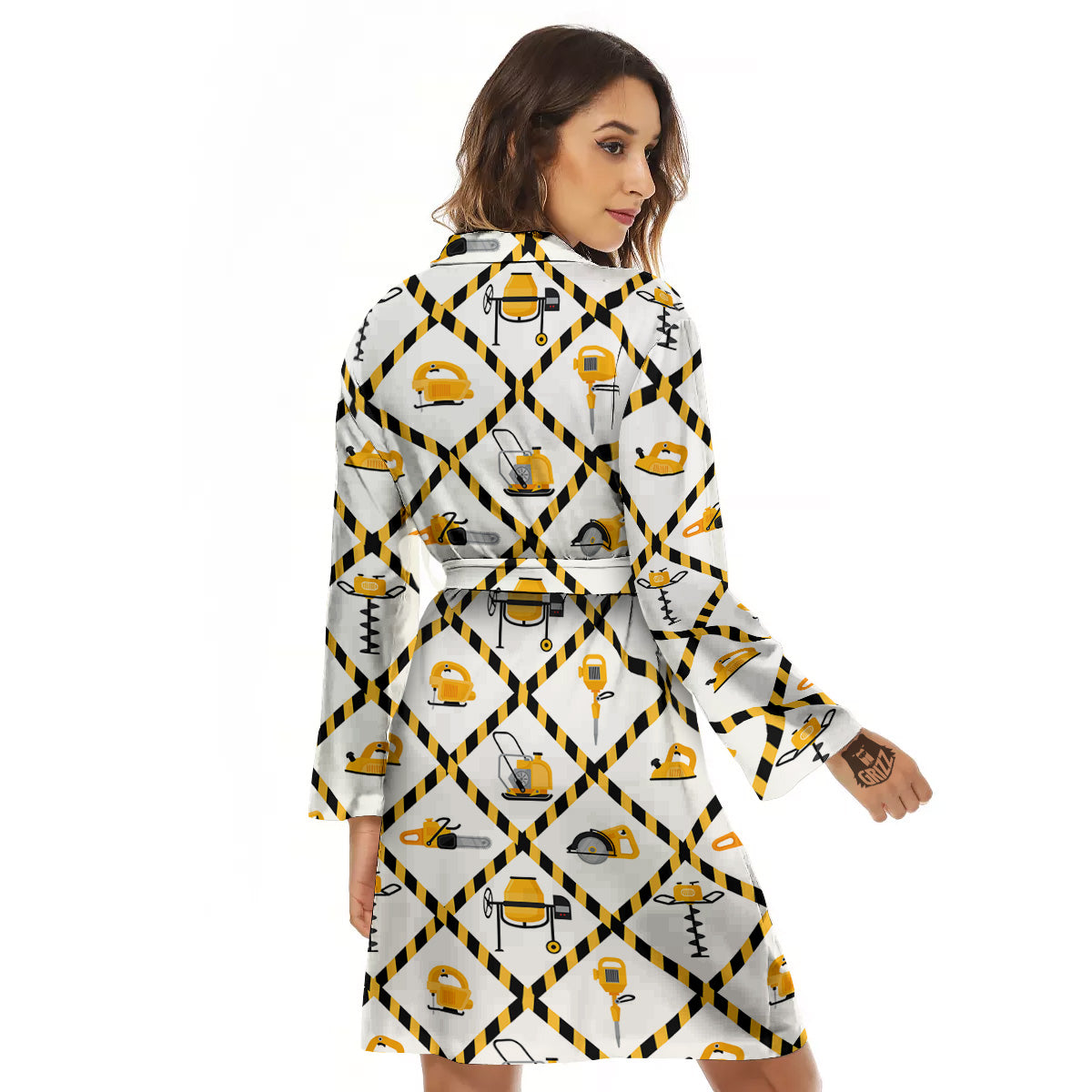 Construction Equipment Yellow Print Pattern Women's Robe-grizzshop