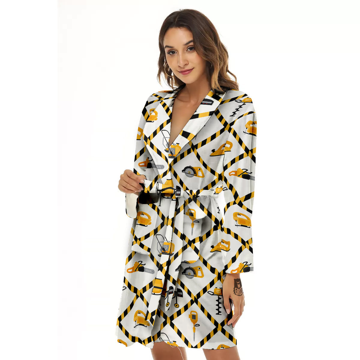 Construction Equipment Yellow Print Pattern Women's Robe-grizzshop
