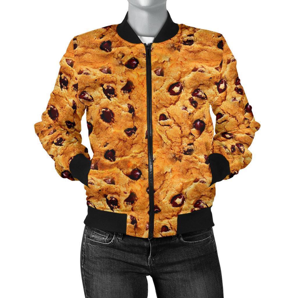 Cookie Biscuit Pattern Print Women Casual Bomber Jacket-grizzshop