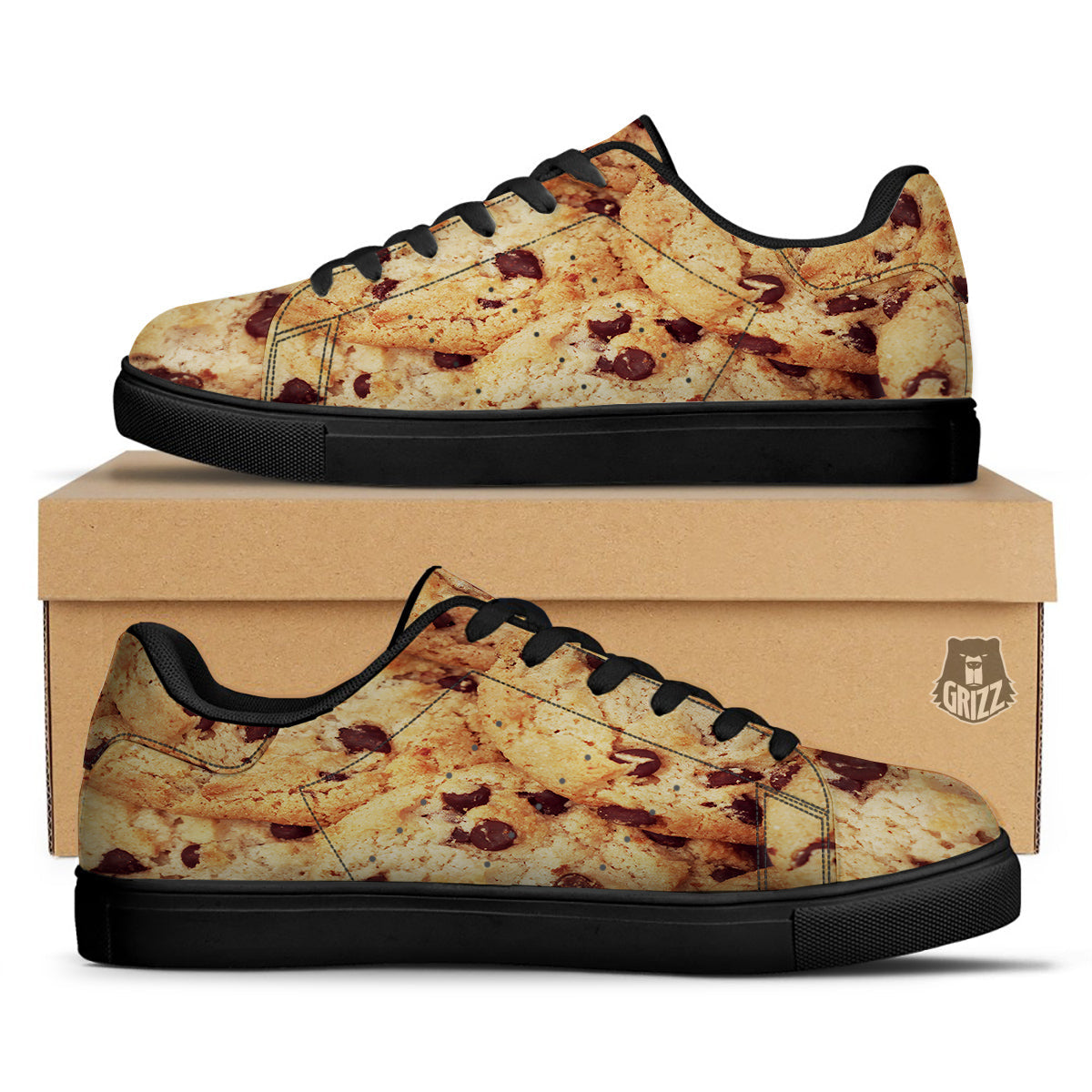 Cookie Chocolate Chip Print Black Low Top Sneakers-grizzshop