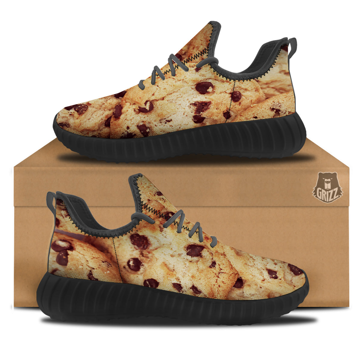 Cookie Chocolate Chip Print Black Walking Shoes-grizzshop