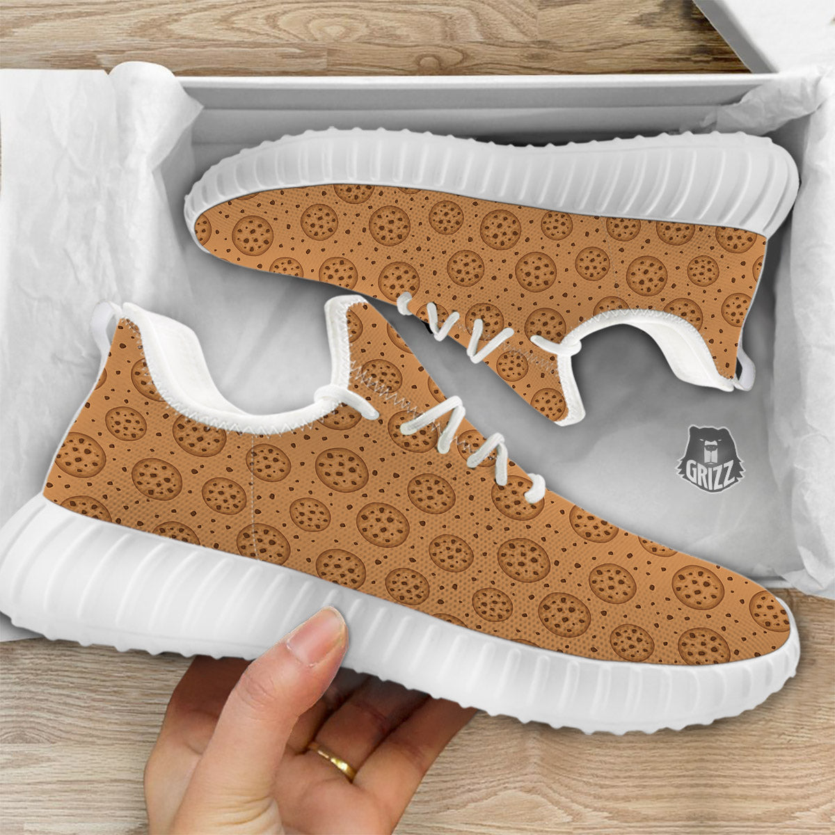 Cookie Chocolate Chip Print Pattern White Walking Shoes-grizzshop