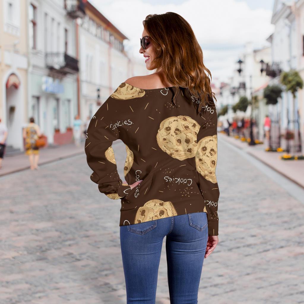 Cookie Pattern Print Women Off Shoulder Sweatshirt-grizzshop