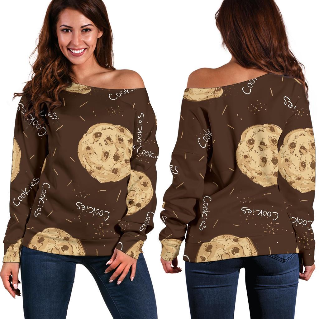 Cookie Pattern Print Women Off Shoulder Sweatshirt-grizzshop