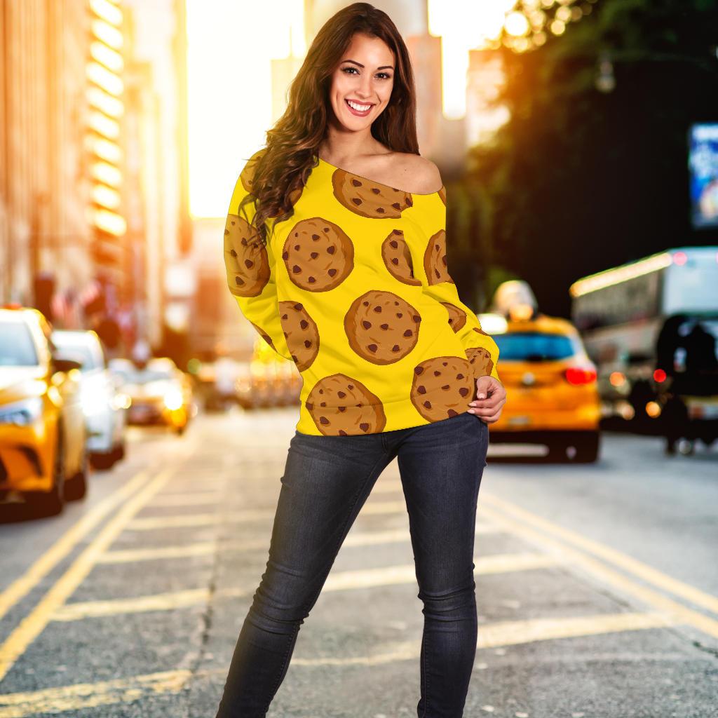 Cookie Print Pattern Women Off Shoulder Sweatshirt-grizzshop