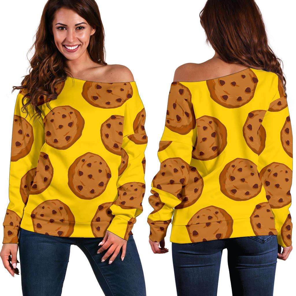 Cookie Print Pattern Women Off Shoulder Sweatshirt-grizzshop