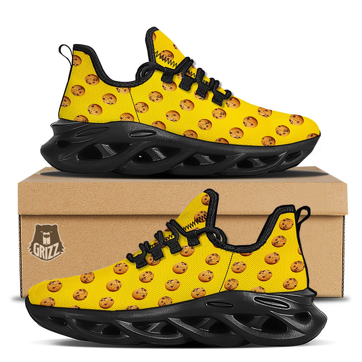 Cookie Yellow Print Pattern Black Running Shoes-grizzshop
