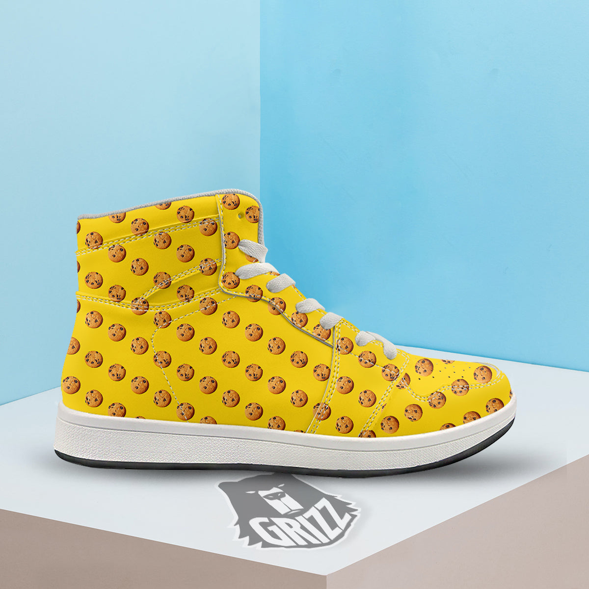 Cookie Yellow Print Pattern High Top Sneakers-grizzshop