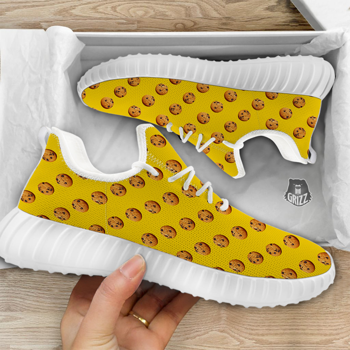 Cookie Yellow Print Pattern White Walking Shoes-grizzshop
