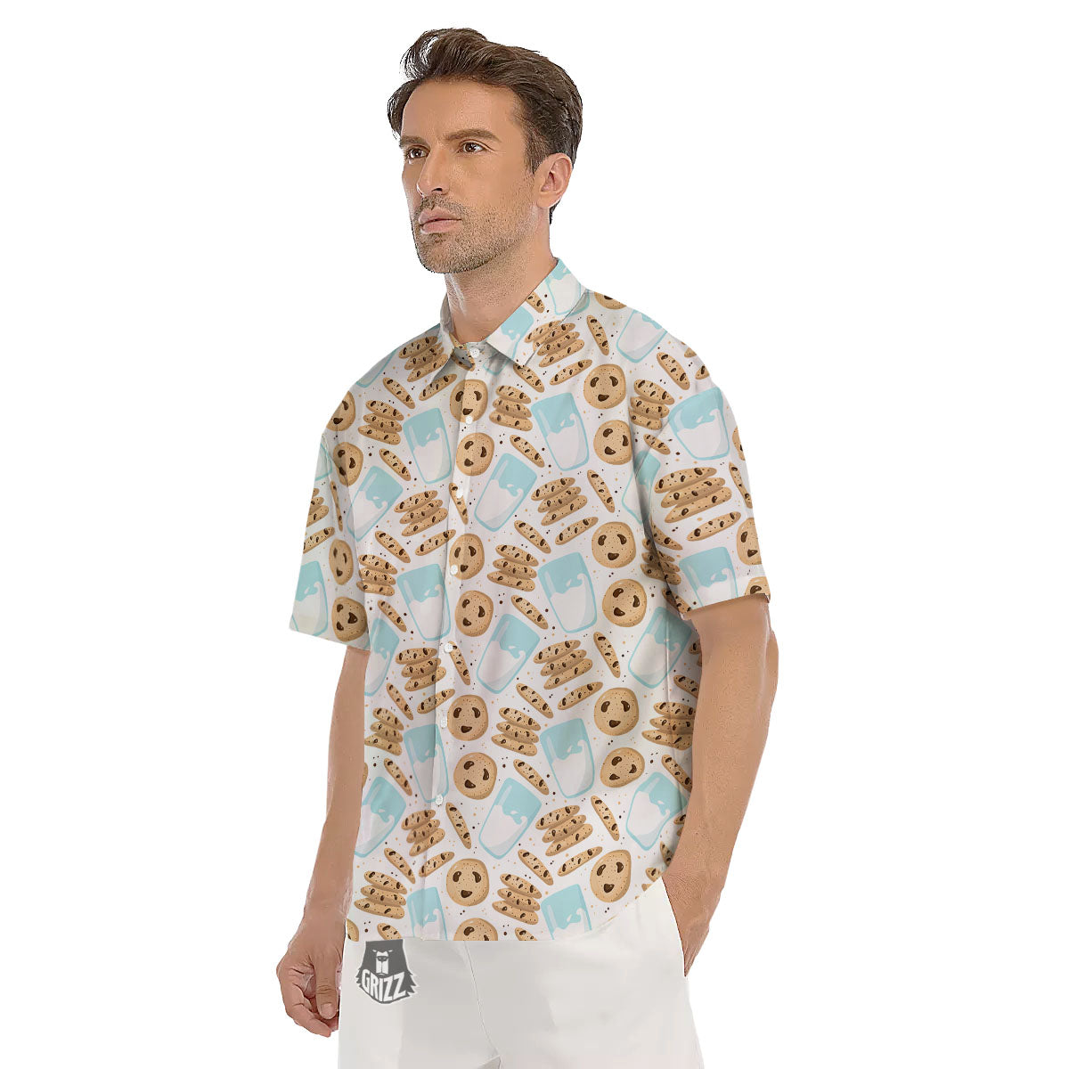 Cookies And Milk Print Pattern Men's Short Sleeve Shirts-grizzshop