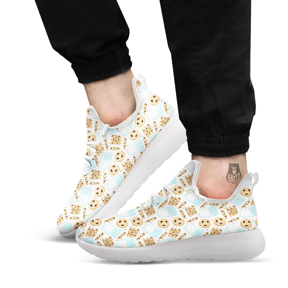 Cookies And Milk Print Pattern White Athletic Shoes-grizzshop