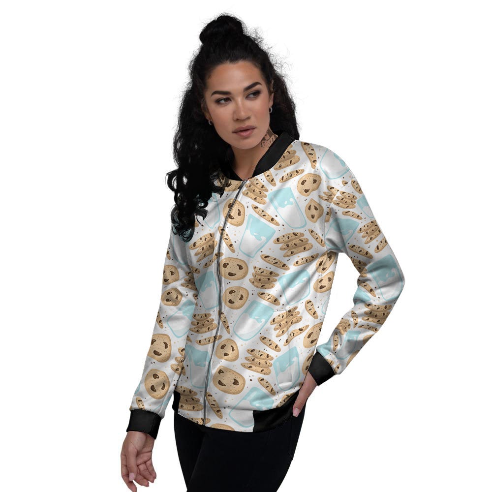 Cookies And Milk Print Pattern Women's Bomber Jacket-grizzshop