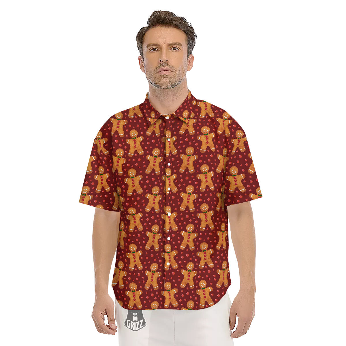 Cookies Christmas Print Pattern Men's Short Sleeve Shirts-grizzshop