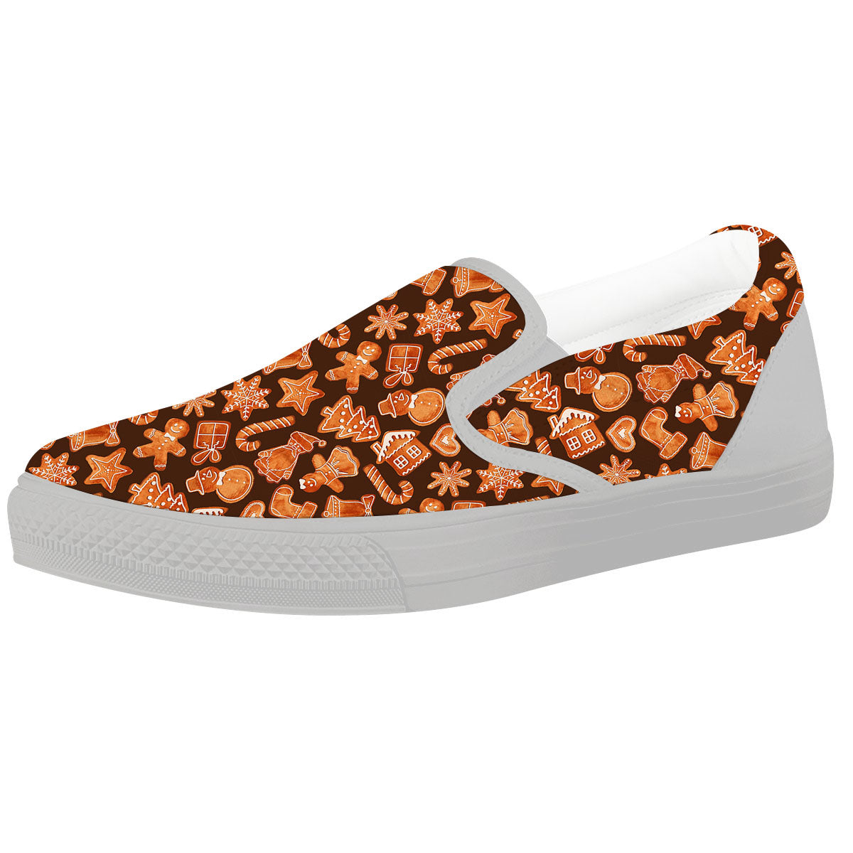 Cookies Gingerbread Print Pattern White Slip On Shoes-grizzshop