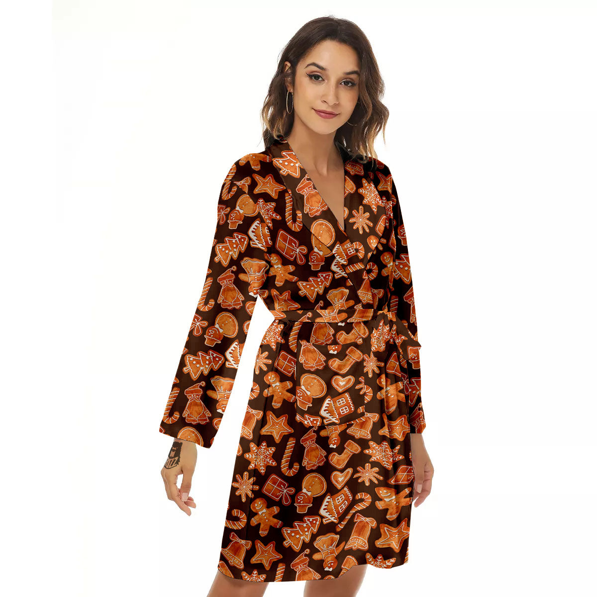 Cookies Gingerbread Print Pattern Women's Robe-grizzshop