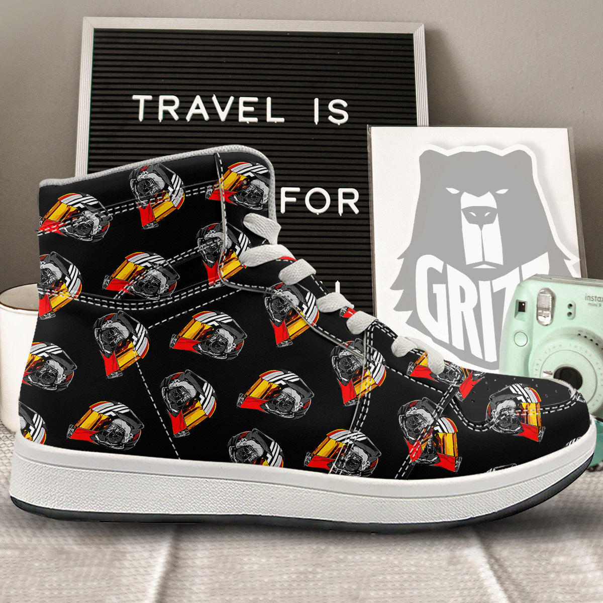 Cool Biker Helmet Print Pattern High Top Sneakers-grizzshop
