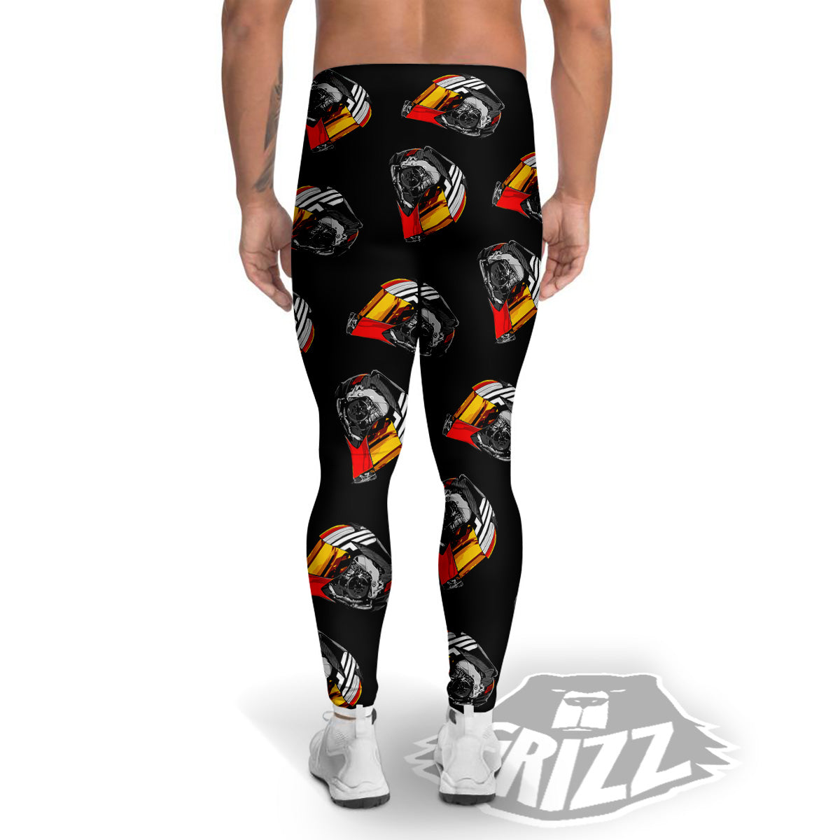 Cool Biker Helmet Print Pattern Men's Leggings-grizzshop