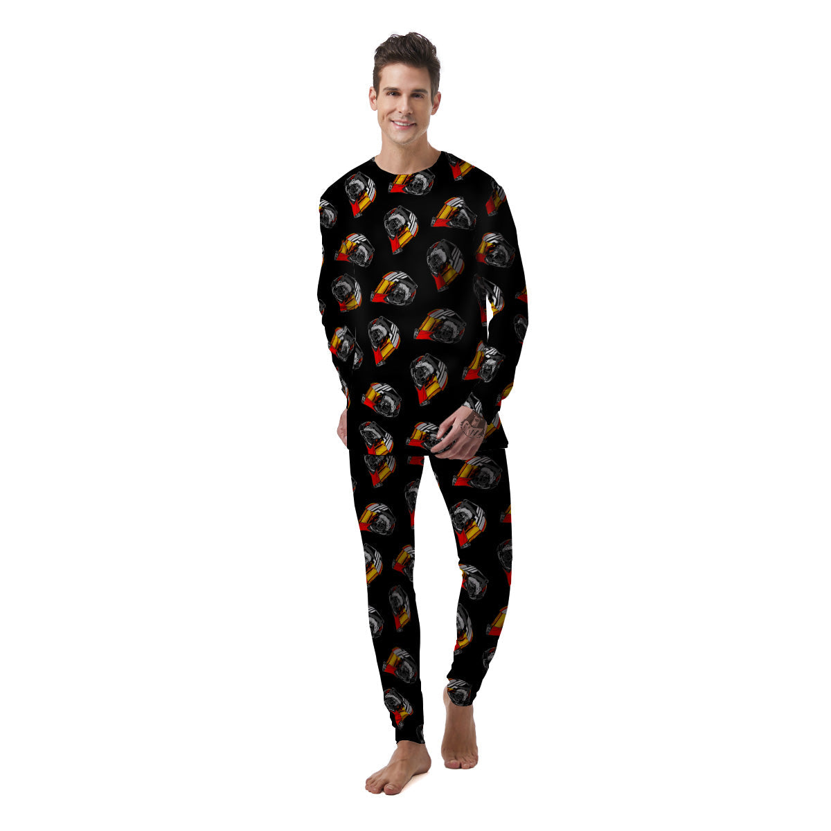 Cool Biker Helmet Print Pattern Men's Pajamas-grizzshop