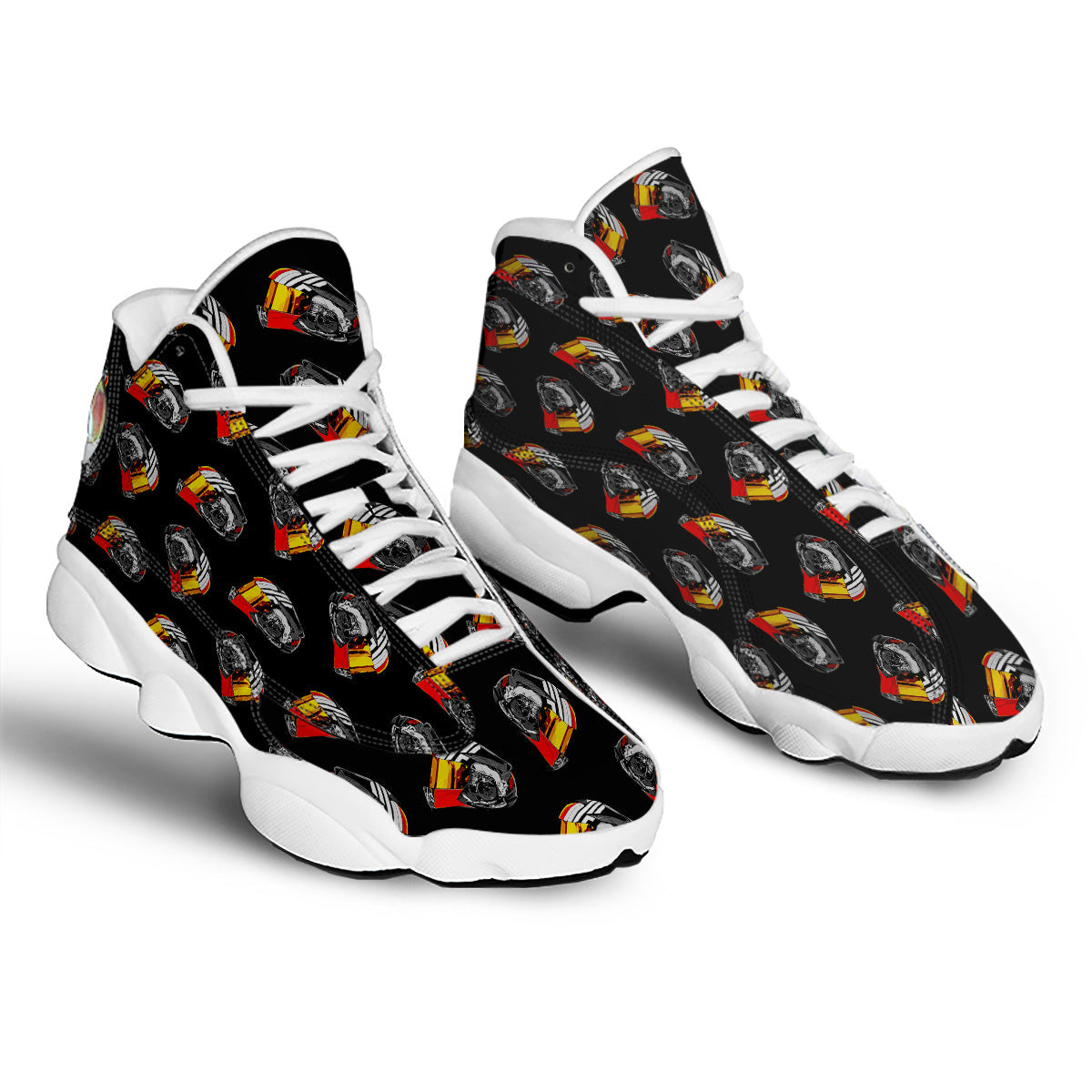 Cool Biker Helmet Print Pattern White Basketball Shoes-grizzshop