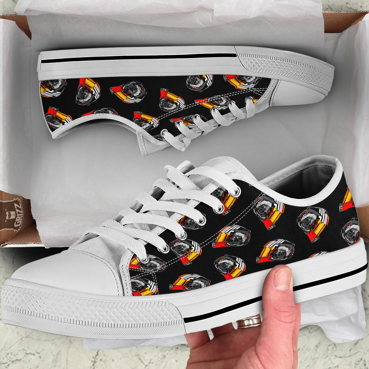 Cool Biker Helmet Print Pattern White Low Top Shoes-grizzshop