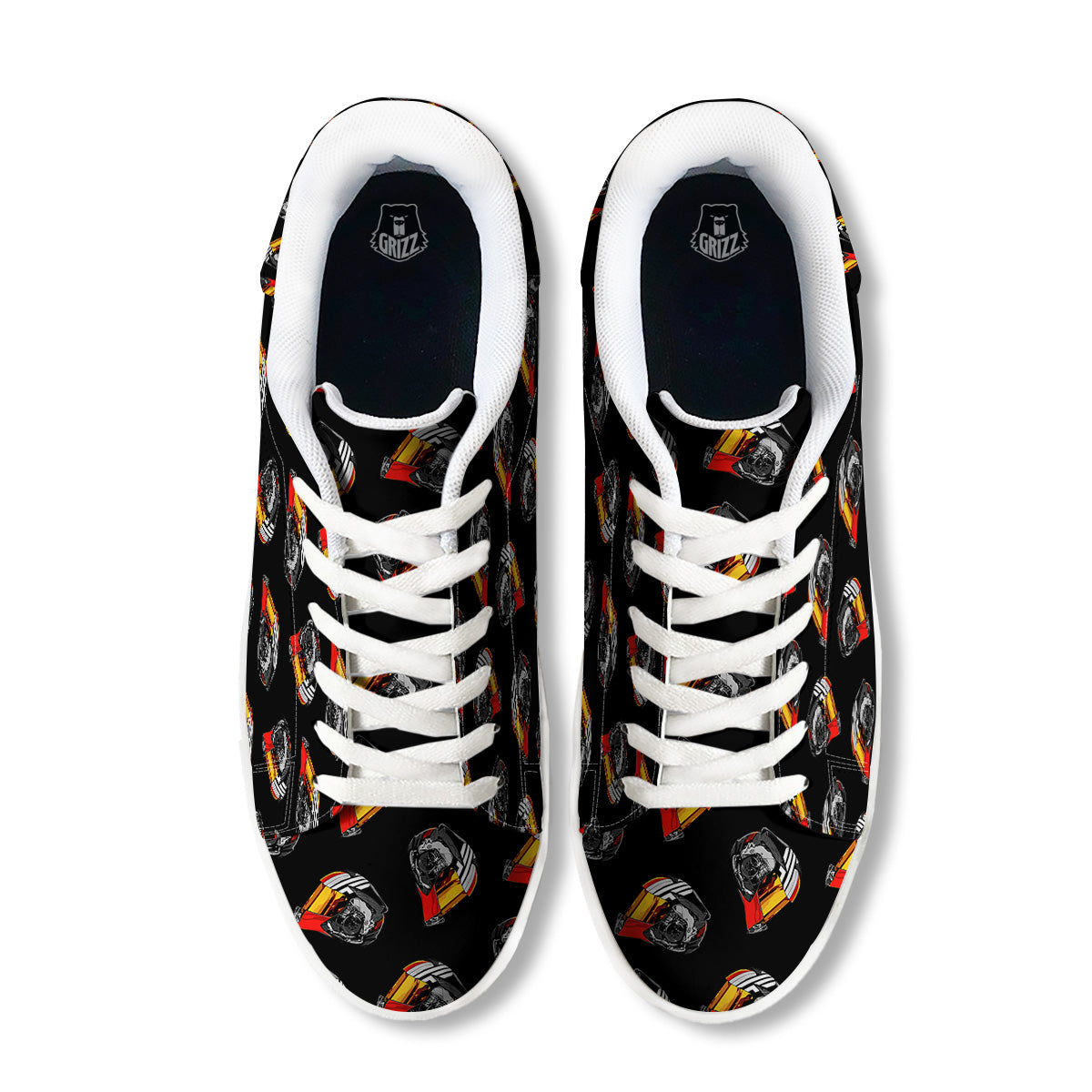 Cool Biker Helmet Print Pattern White Low Top Sneakers-grizzshop
