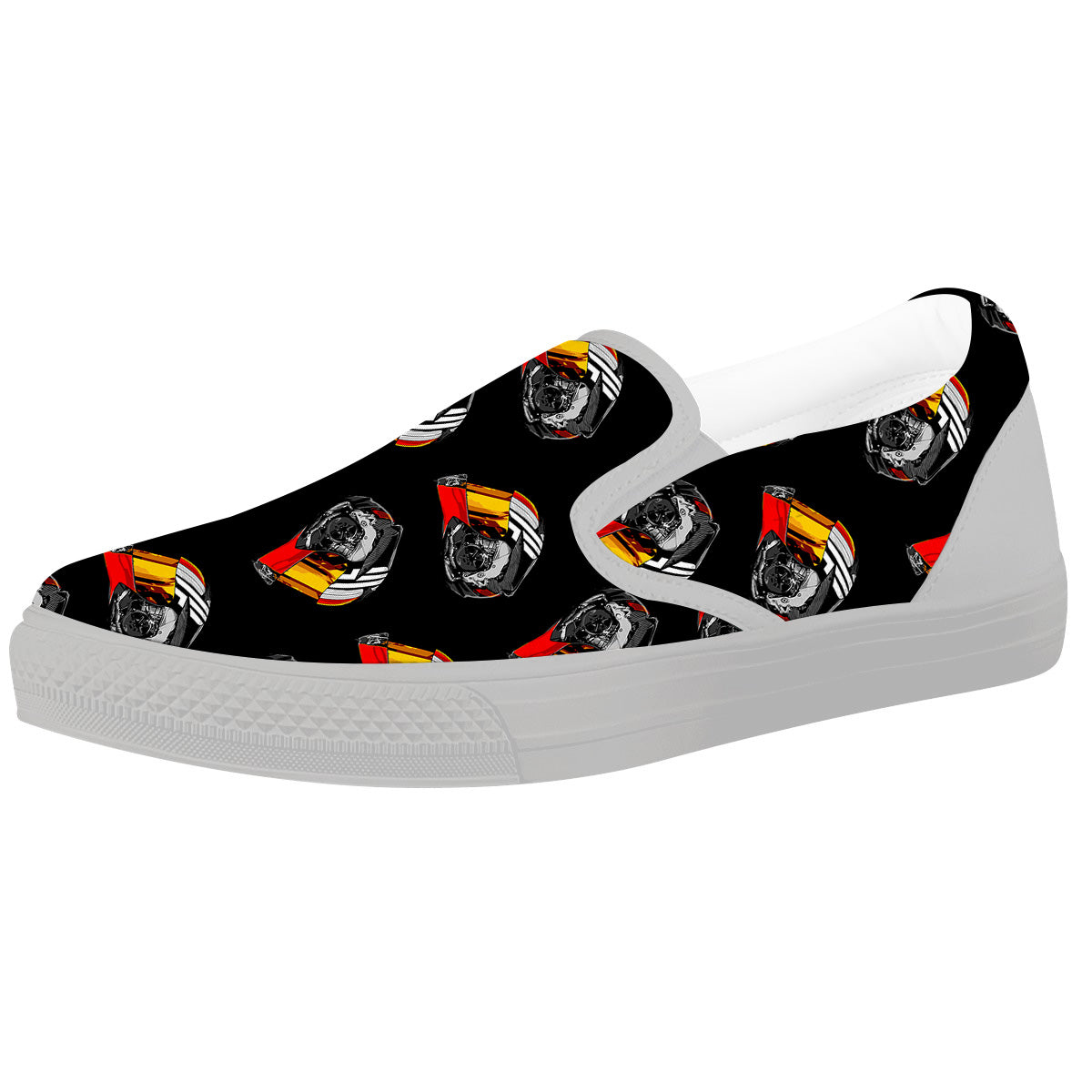 Cool Biker Helmet Print Pattern White Slip On Shoes-grizzshop