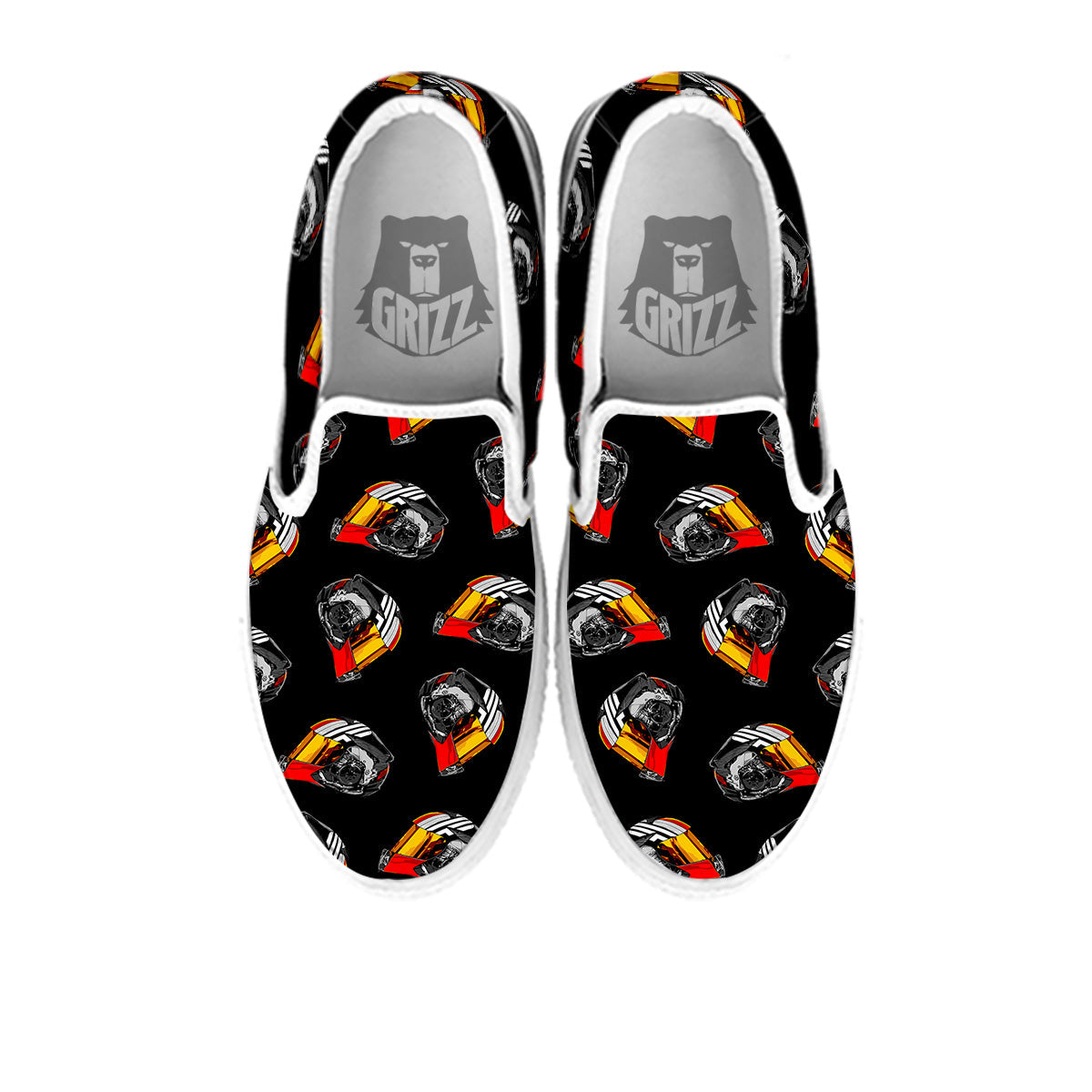 Cool Biker Helmet Print Pattern White Slip On Shoes-grizzshop