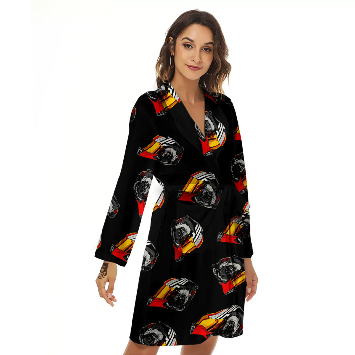 Cool Biker Helmet Print Pattern Women's Robe-grizzshop