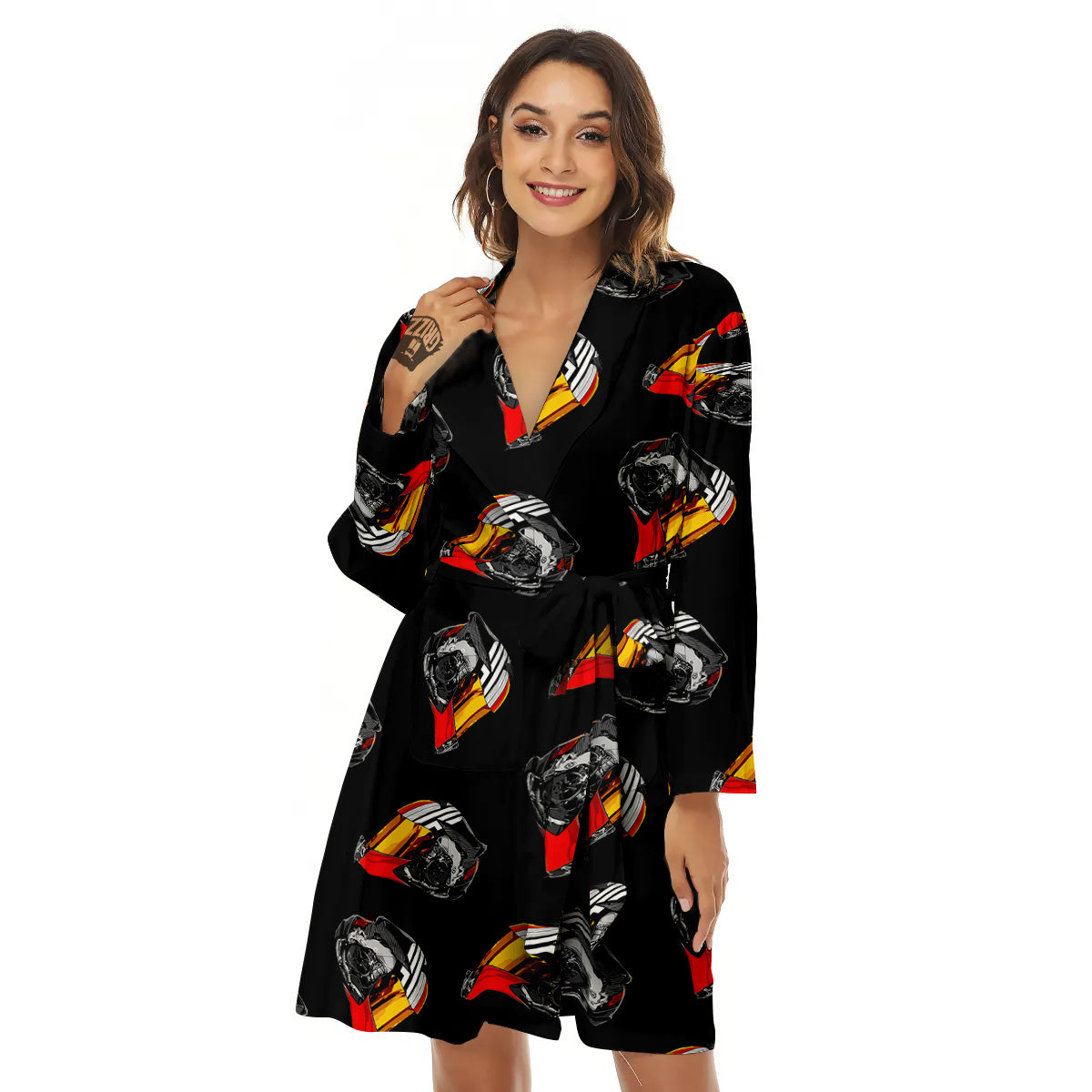 Cool Biker Helmet Print Pattern Women's Robe-grizzshop