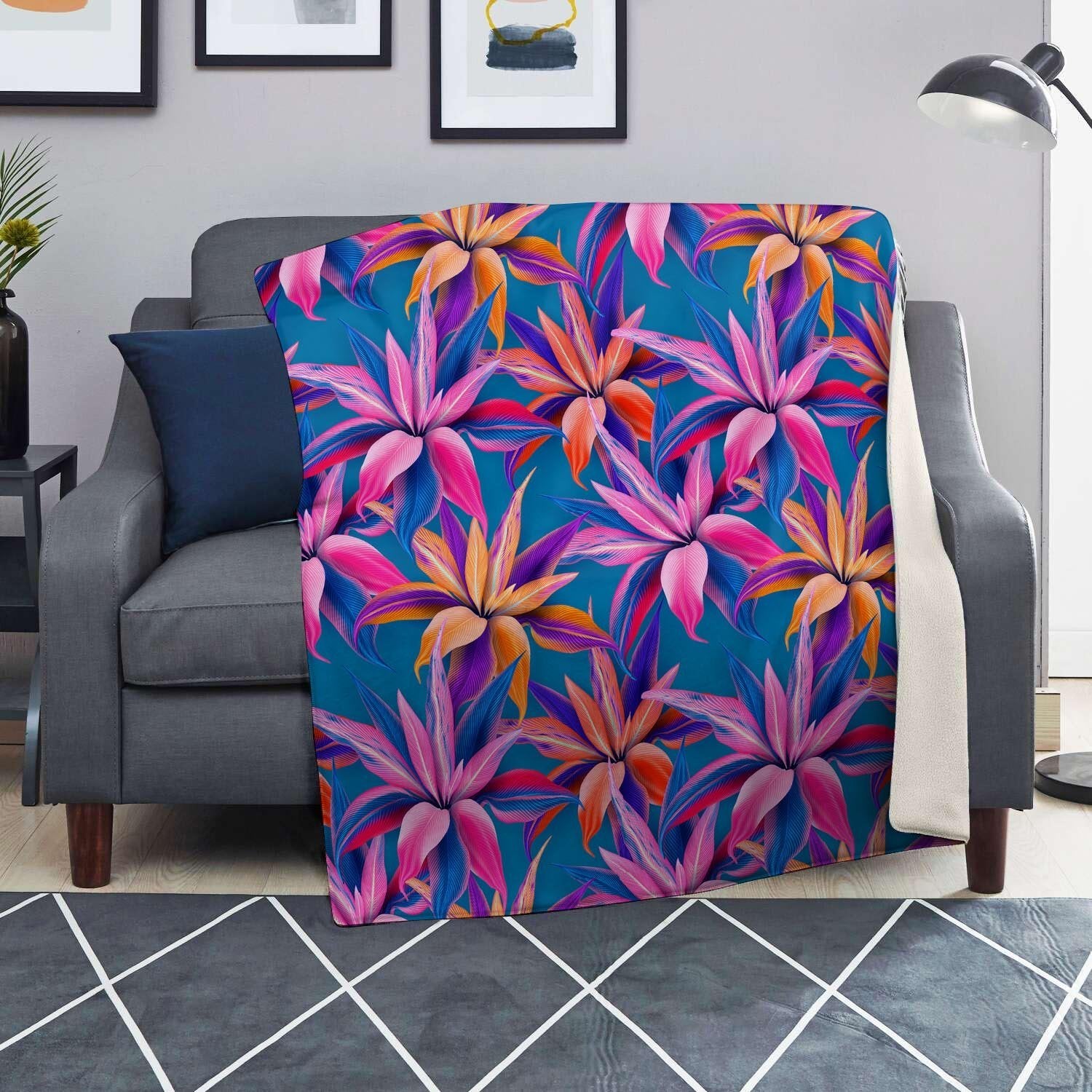 Cordyline Tropical Floral Print Blanket-grizzshop