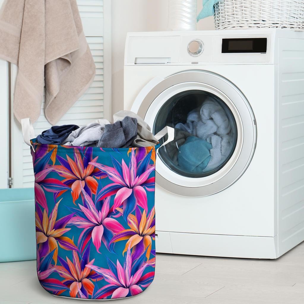 Cordyline Tropical Floral Print Laundry Basket-grizzshop