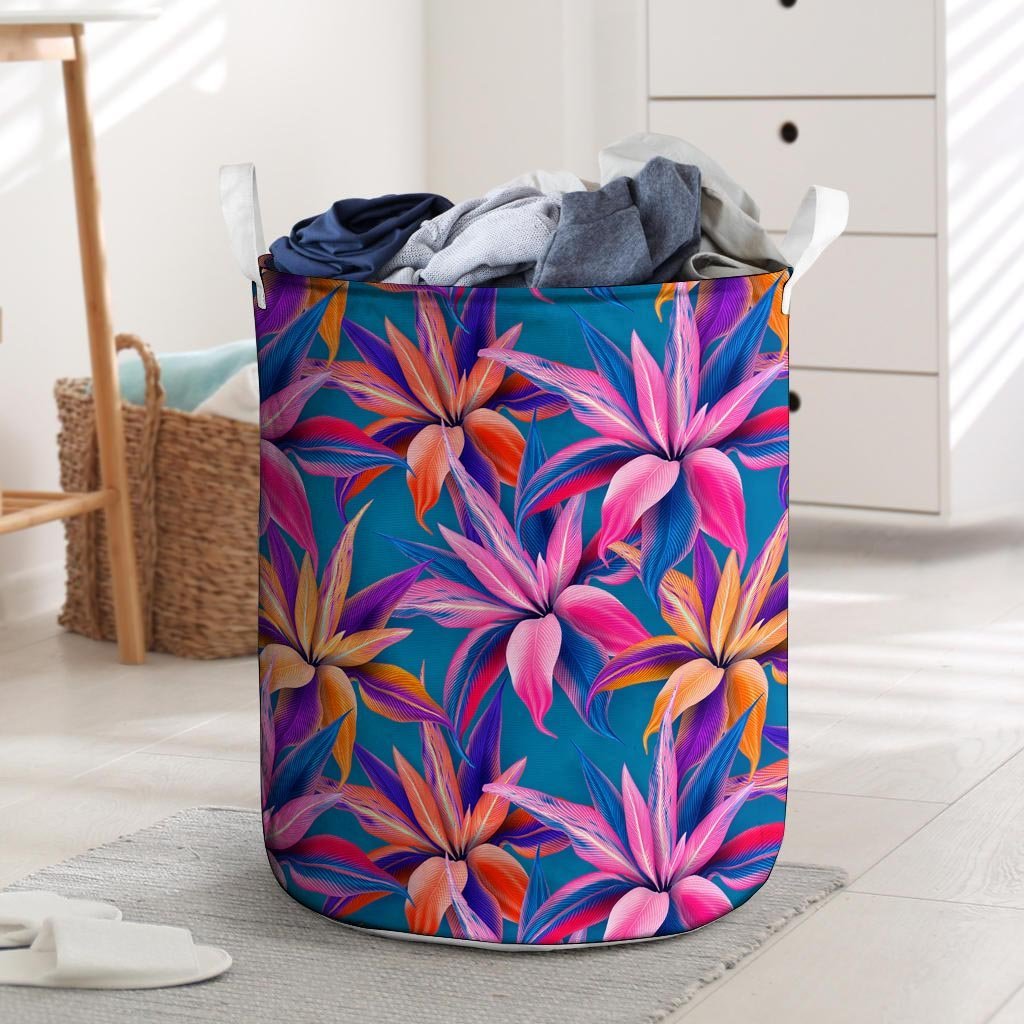 Cordyline Tropical Floral Print Laundry Basket-grizzshop