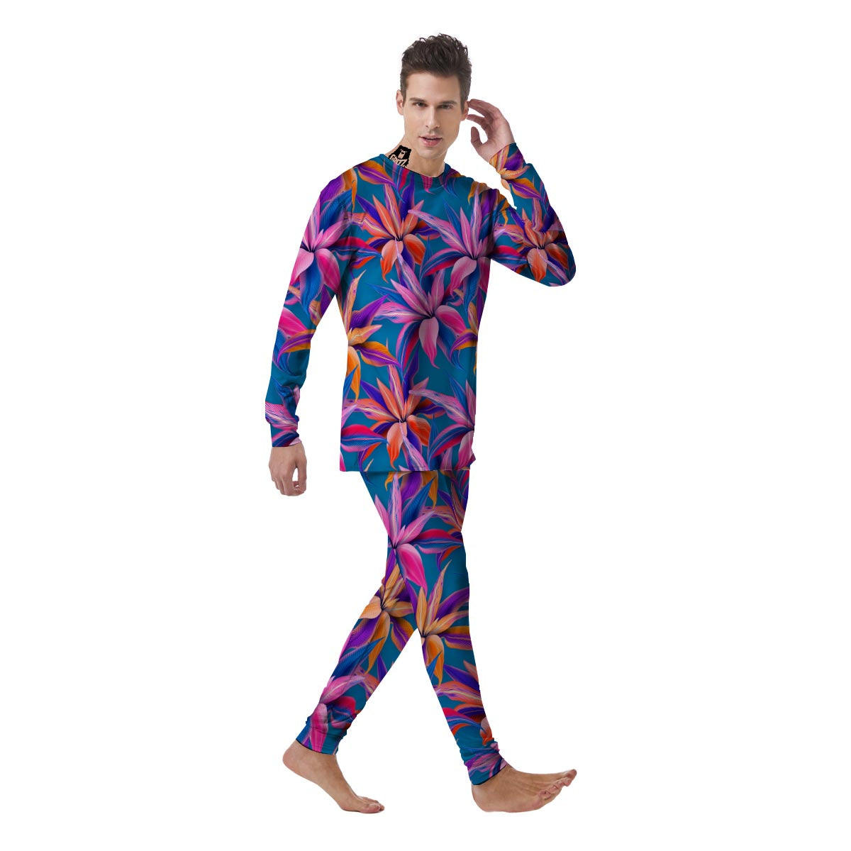 Cordyline Tropical Floral Print Men's Pajamas-grizzshop