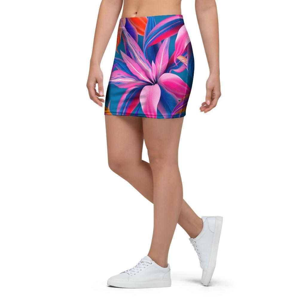 Cordyline Tropical Floral Print Mini Skirt-grizzshop