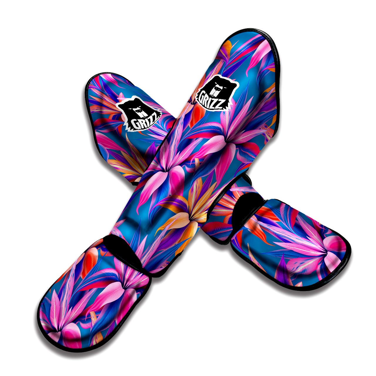 Cordyline Tropical Floral Print Muay Thai Shin Guard-grizzshop