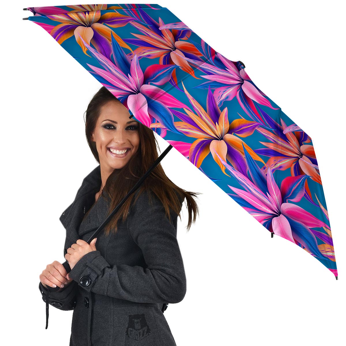 Cordyline Tropical Floral Print Umbrella-grizzshop