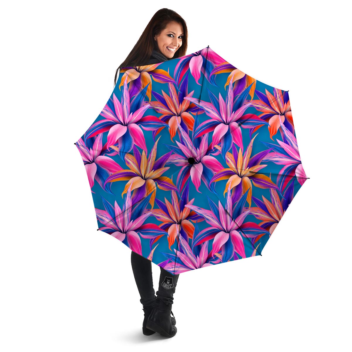 Cordyline Tropical Floral Print Umbrella-grizzshop