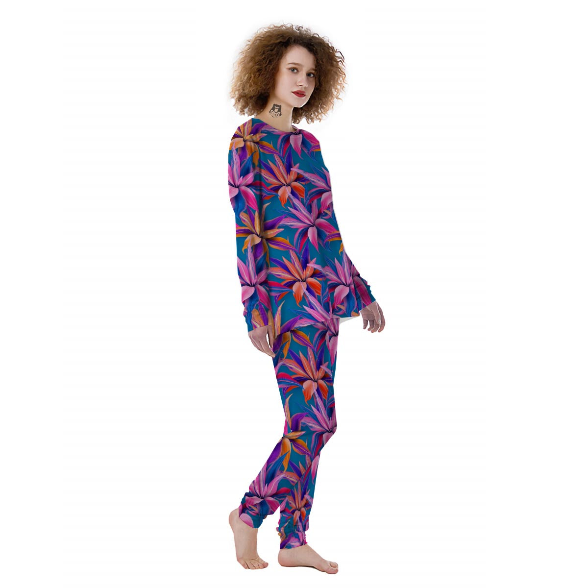 Cordyline Tropical Floral Print Women's Pajamas-grizzshop