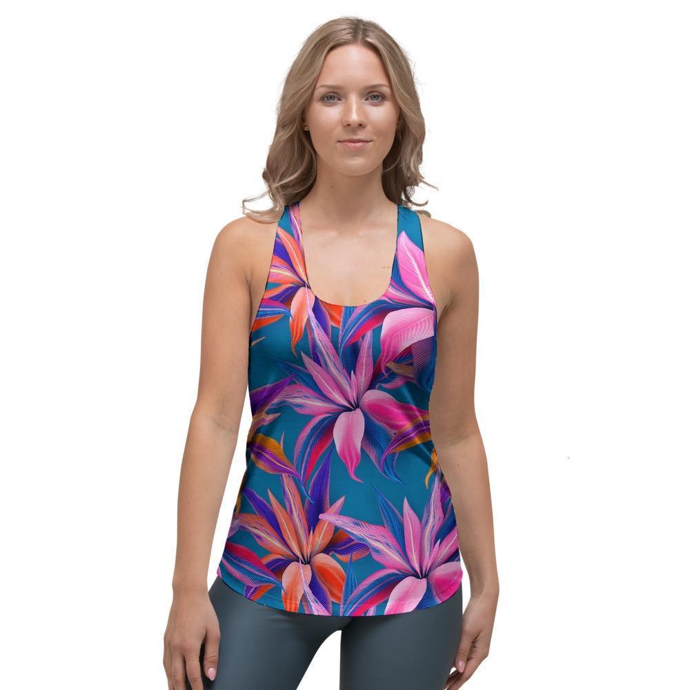 Cordyline Tropical Floral Print Women's Racerback Tank Top-grizzshop