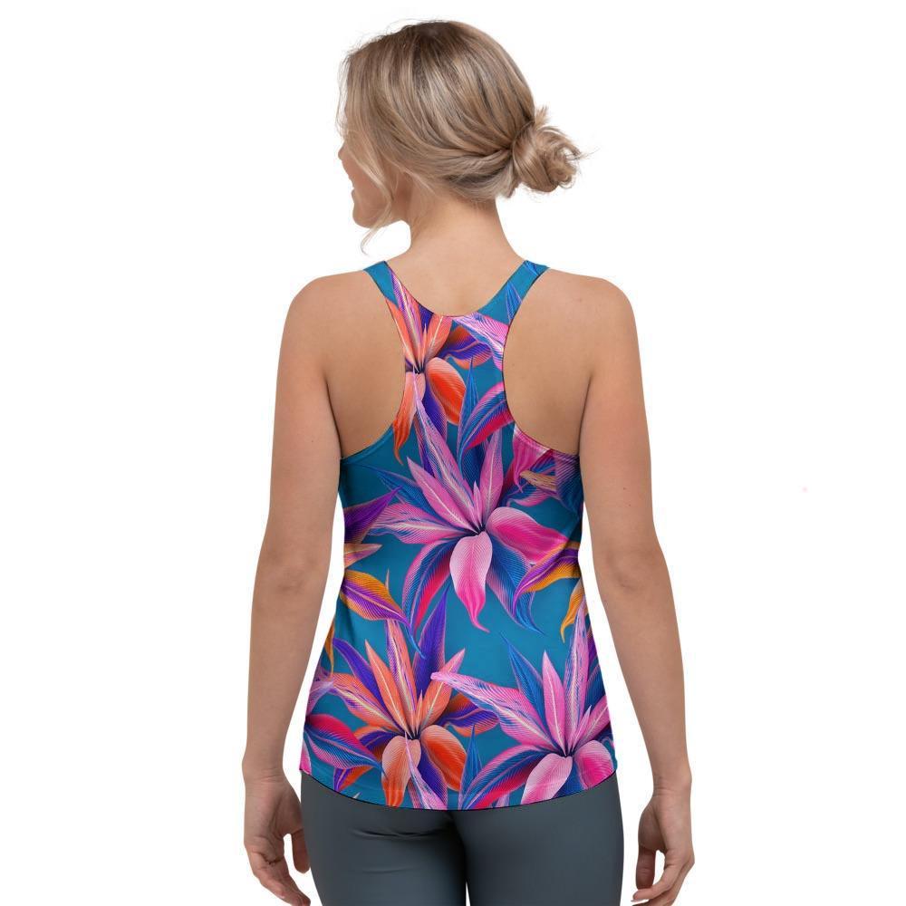 Cordyline Tropical Floral Print Women's Racerback Tank Top-grizzshop