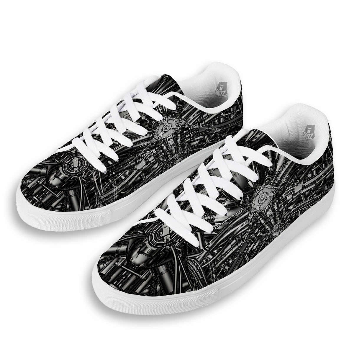 Core Of The Machine Print White Low Top Sneakers-grizzshop
