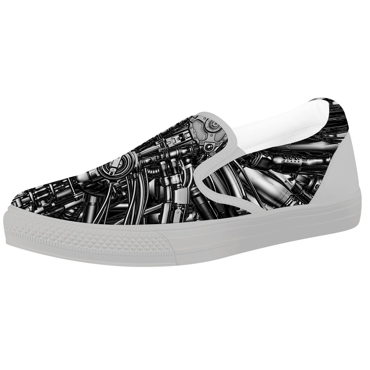 Core Of The Machine Print White Slip On Shoes-grizzshop