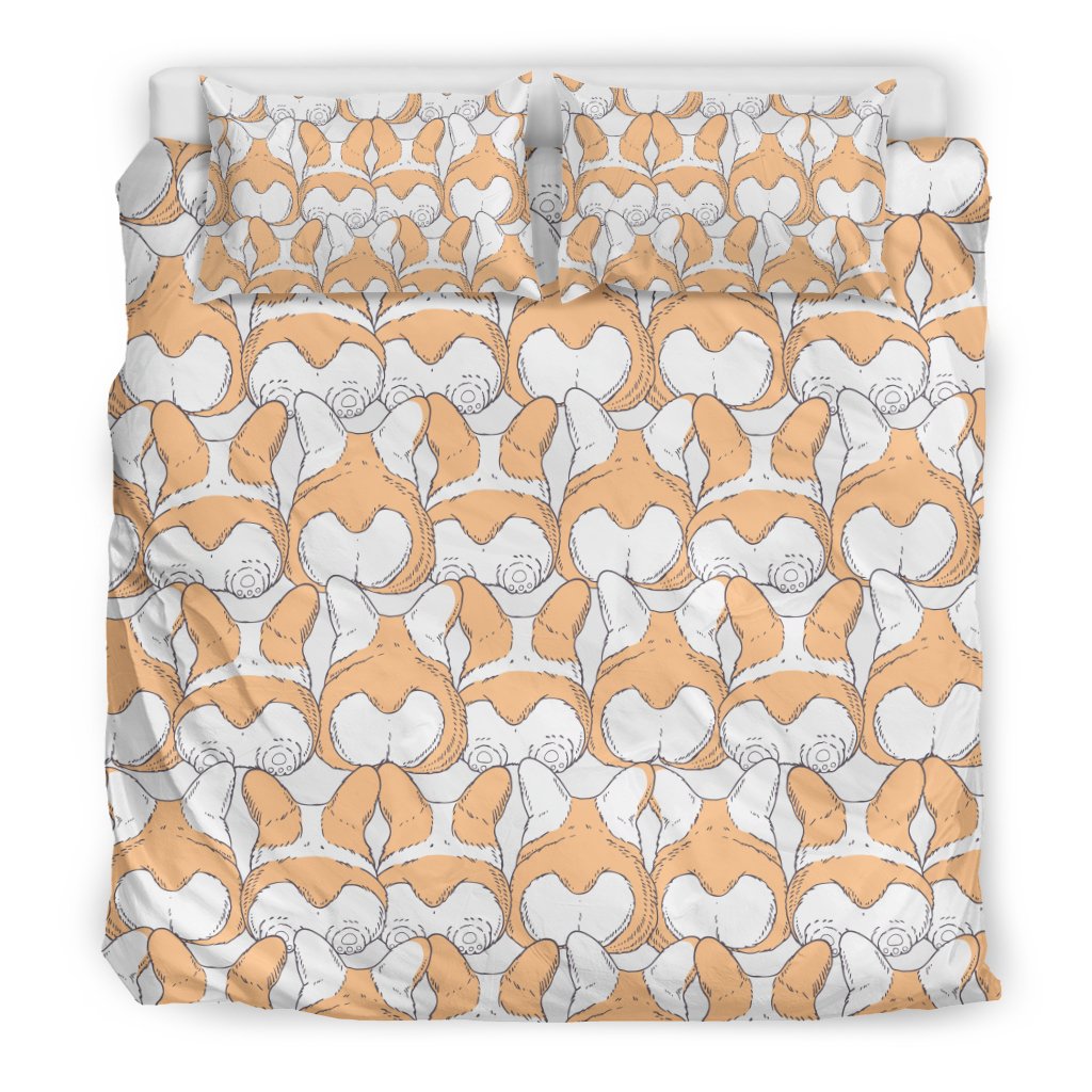 Corgi Butt Pattern Print Duvet Cover Bedding Set-grizzshop