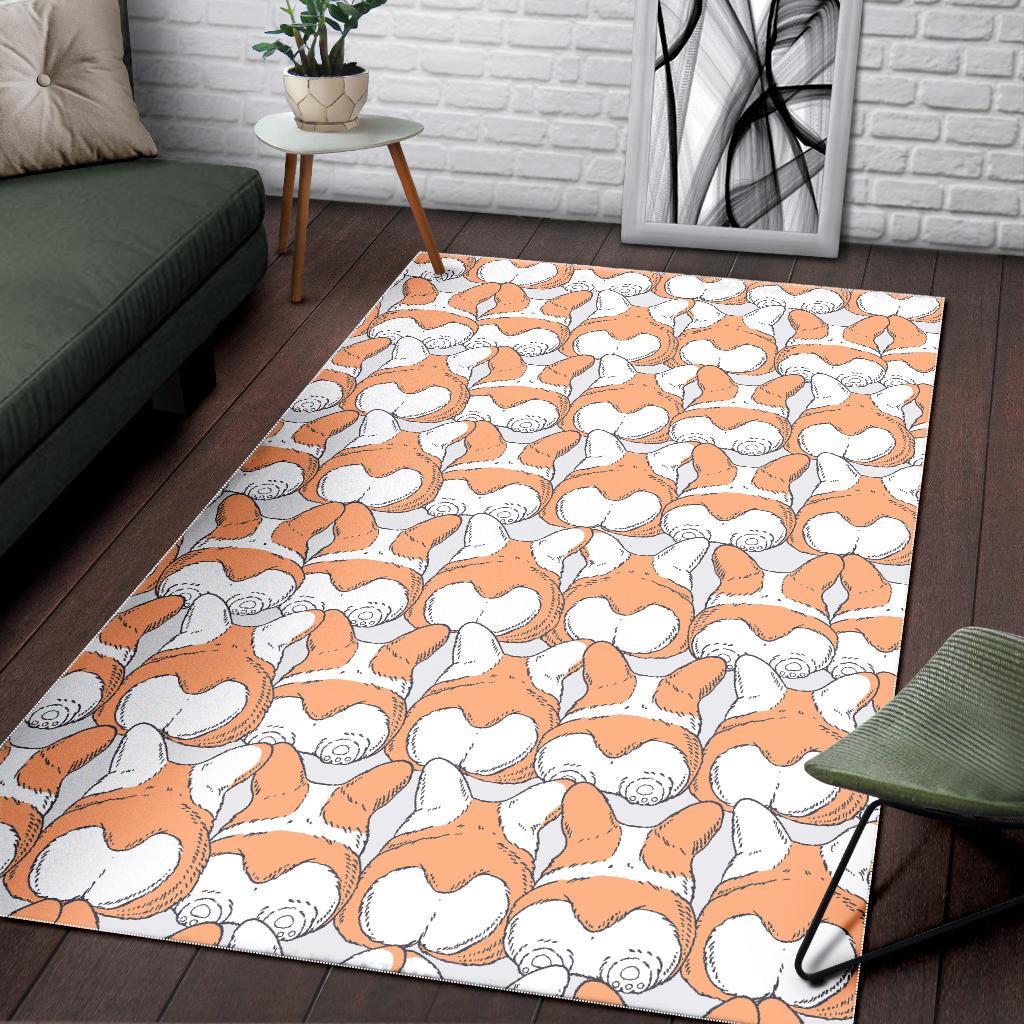 Corgi Butt Pattern Print Floor Mat-grizzshop