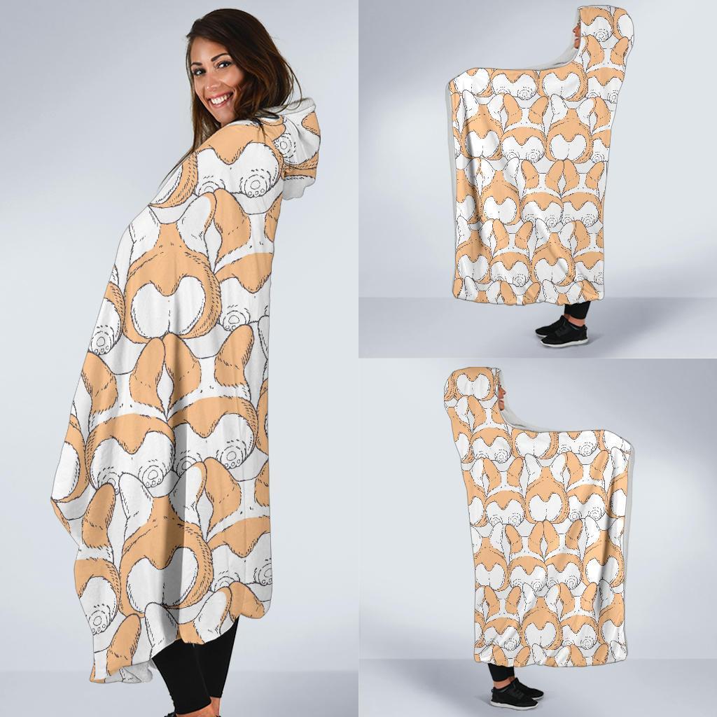 Corgi Butt Pattern Print Hooded Blanket-grizzshop