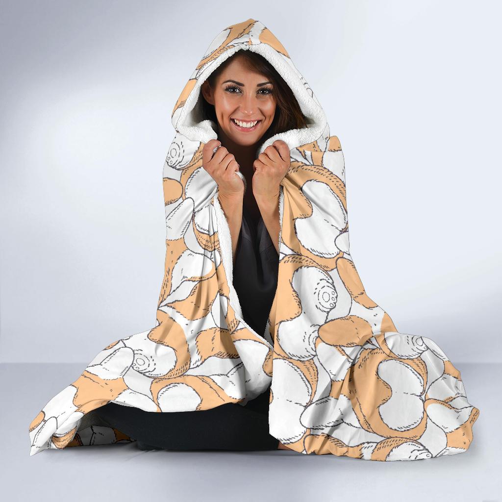 Corgi Butt Pattern Print Hooded Blanket-grizzshop